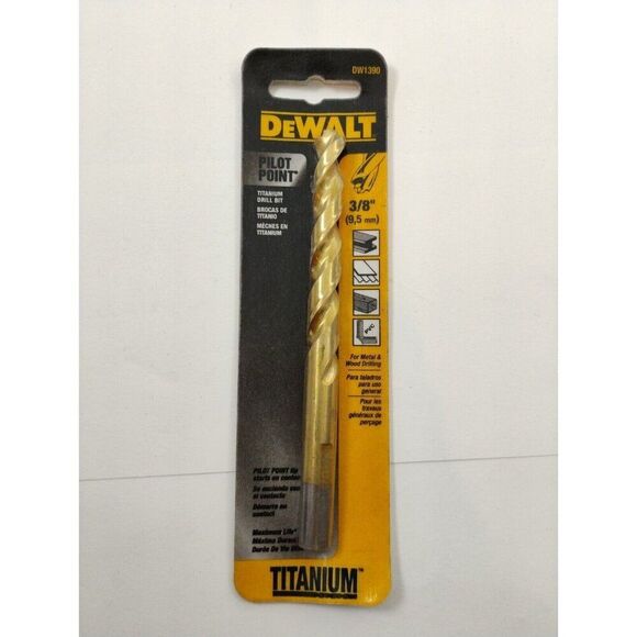 DeWalt DW1390 Pilot Point Drill Bit 3/8” Diameter x 3-1/4” Flute Length - Picture 1 of 9